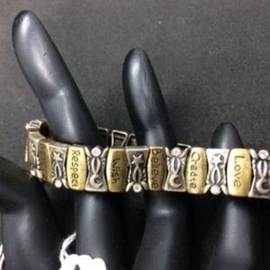 Inspirational two tone &crystals stretch bracelet